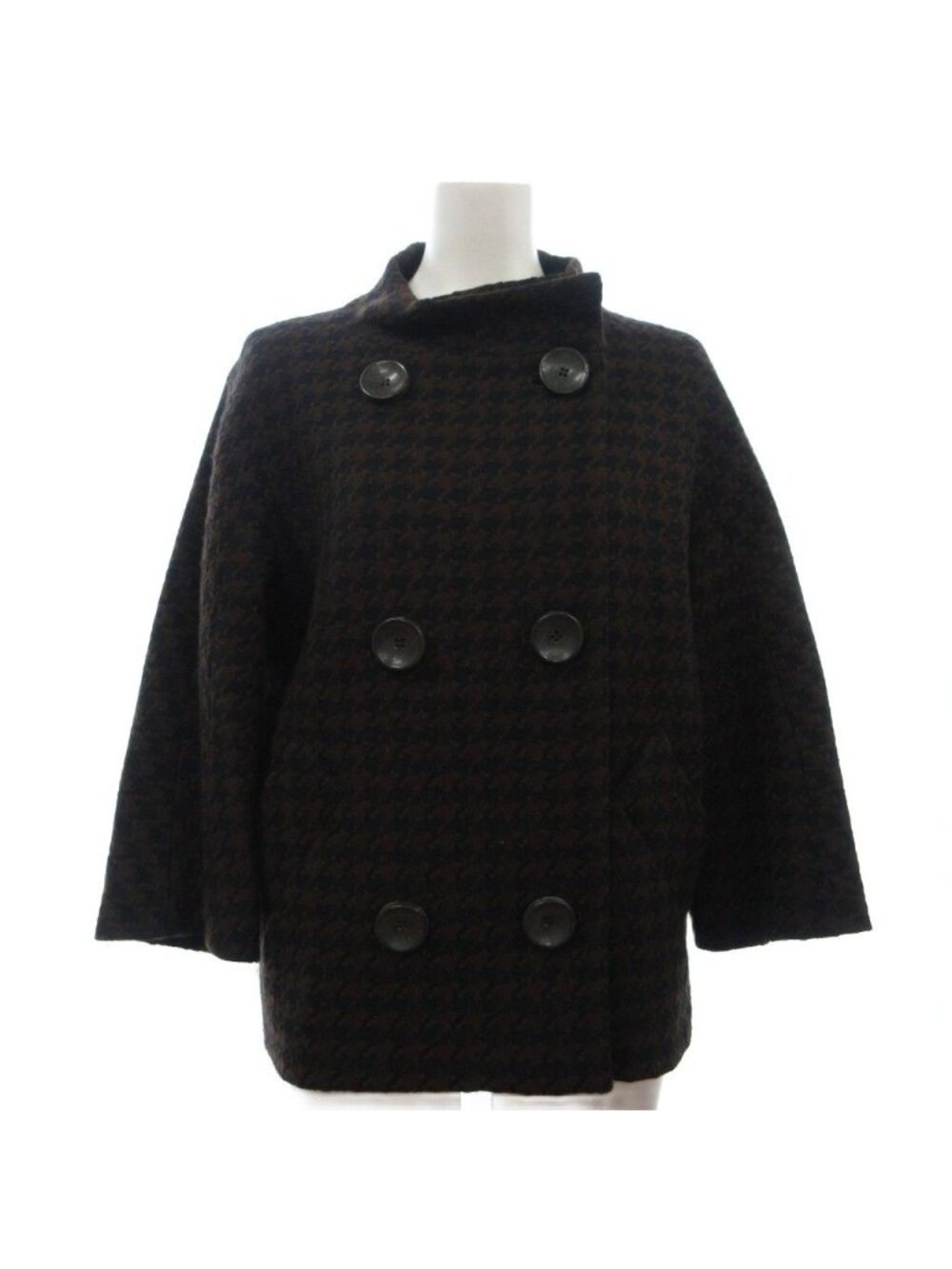 Max Mara Coat Short Length Double Three Quarter Sleeve Houndstooth
